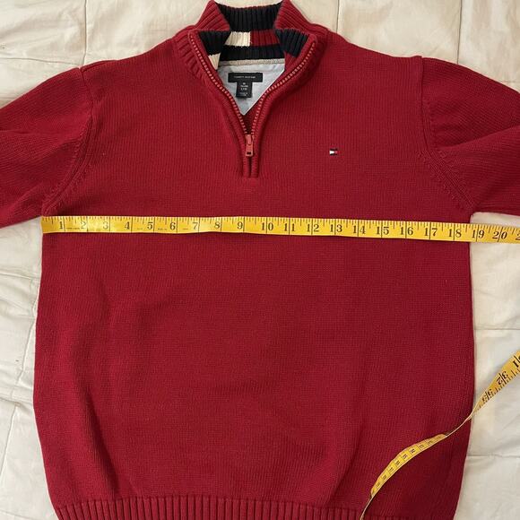 Tommy Hilfiger Sweater Youth Size XL 20 Red 1/4 Zip Pullover 100% Cotton Preppy - Picture 5 of 8